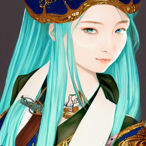 Image similar to a beautiful portrait of hatsune miku as a 1 6 th century noblewoman, fantasy, intricate, elegant, highly detailed, digital painting, artstation, concept art, matte, sharp focus, illustration, luminist and baroque style