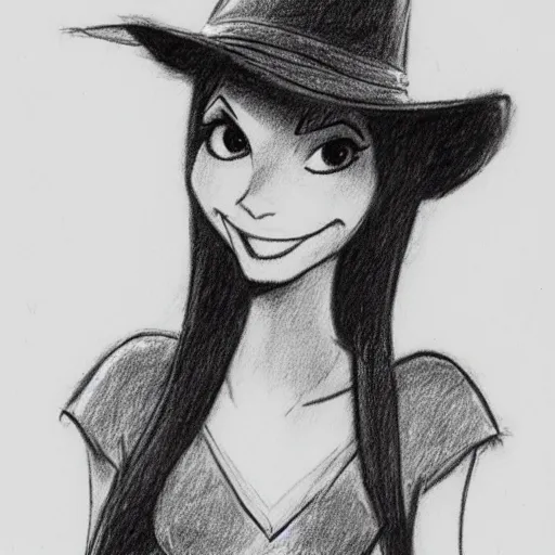 Image similar to milt kahl pencil sketch of victoria justice with a cowboy hat