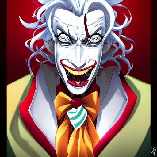 Image similar to portrait of alucard as a clown, anime fantasy illustration by tomoyuki yamasaki, kyoto studio, madhouse, ufotable, trending on artstation