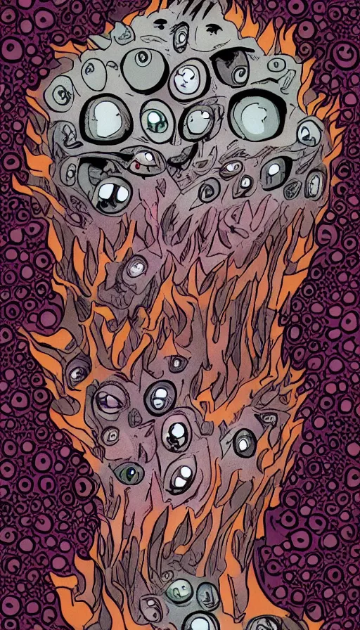 Image similar to a storm vortex made of many demonic eyes and teeth, by rebecca sugar