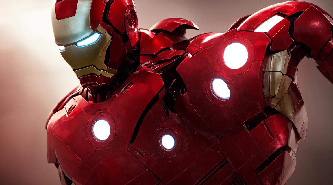 Image similar to black and red giger Iron man, movie frame, cinematic lighting