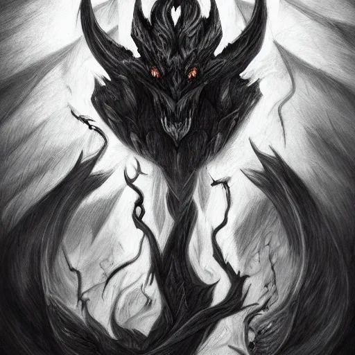 Prompt: full body grayscale drawing by Anato Finnstark of wingless balrog in heroic pose, swirling flames