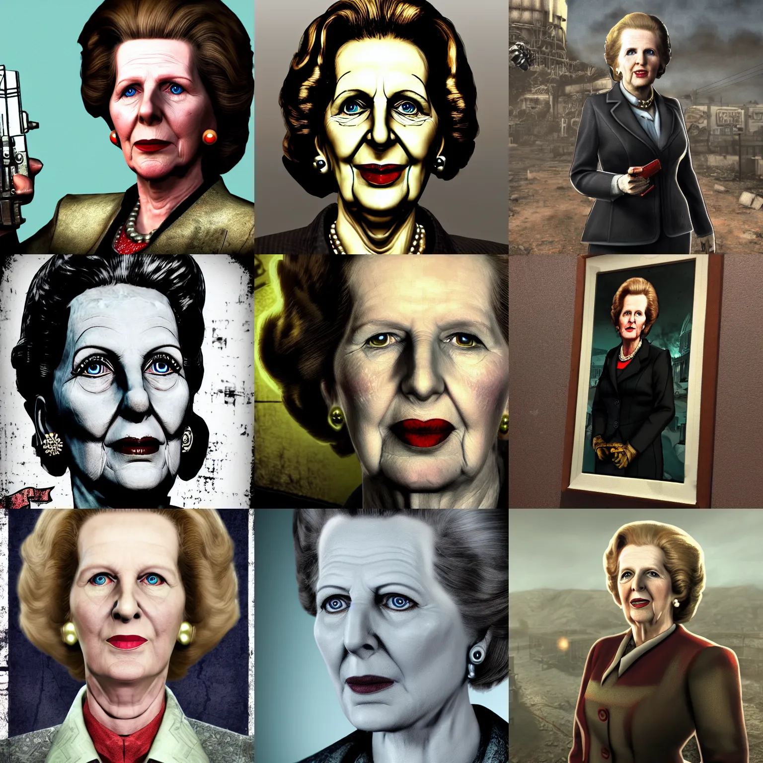 Prompt: portrait of margaret thatcher in fallout new vegas, gaming, detailed, 4k