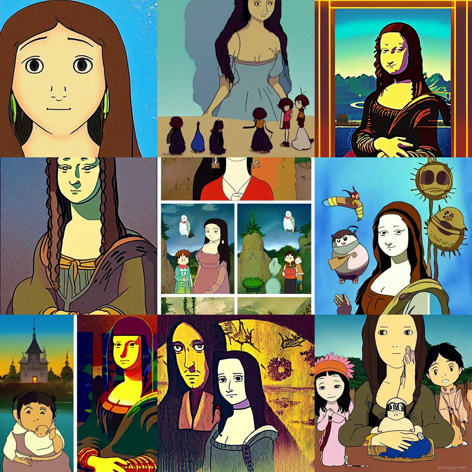 Prompt: the monalisa in the style of studio ghibli.