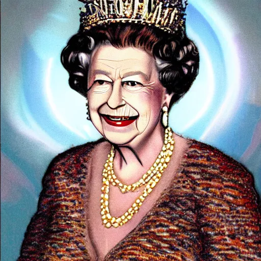 Prompt: picture of queen Elizabeth the lizard person