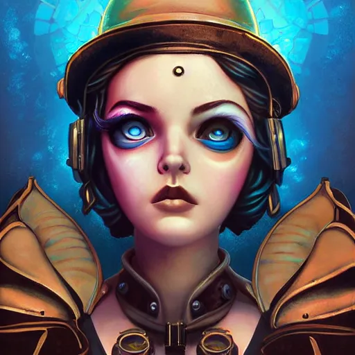 Image similar to lofi steampunk bioshock underwater portrait, Pixar style, by Tristan Eaton Stanley Artgerm and Tom Bagshaw.