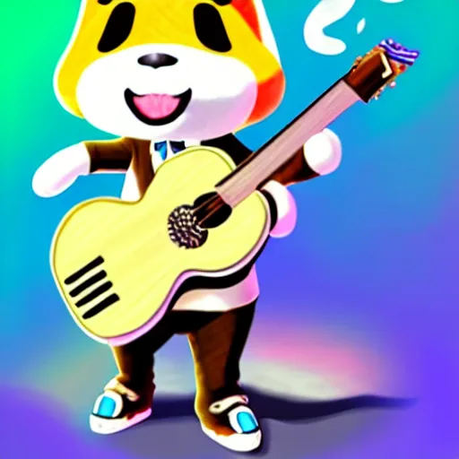 Prompt: k. k slider, animal crossing, playing guitar at a concert, fan art, concept art