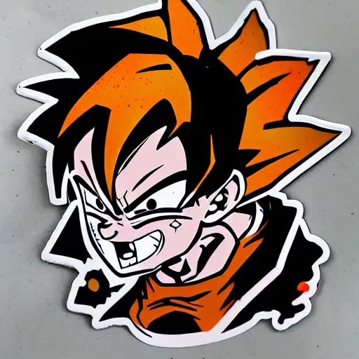 Image similar to die cut sticker, goku one piece style, splatter paint