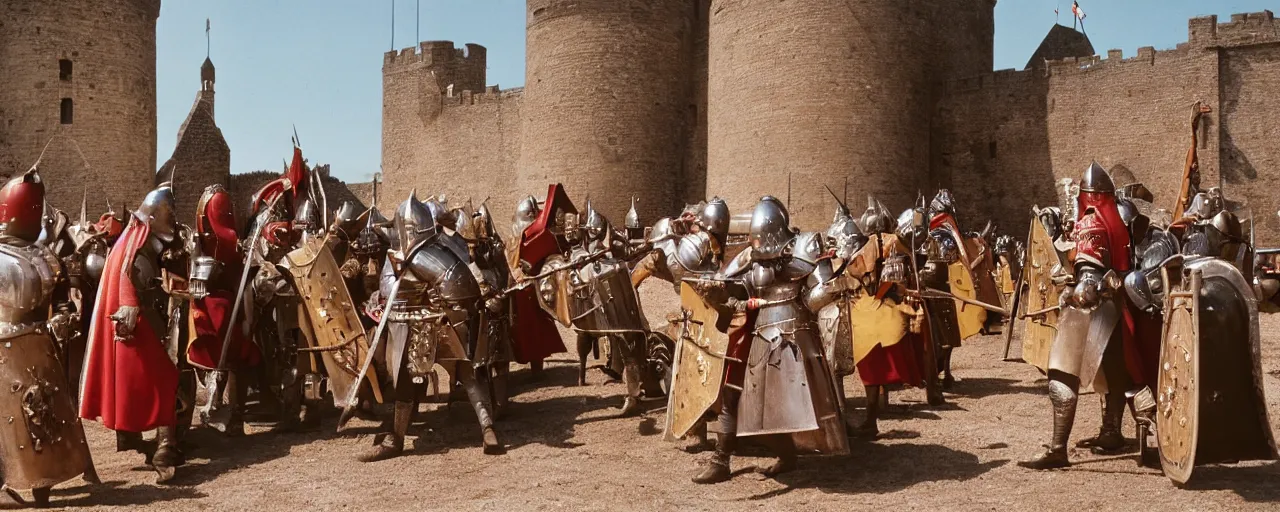 Prompt: medieval knights defending a large mound of spaghetti behind the castle gates, small details, realistic faces, intricate, canon 5 0 mm, high detail, intricate, cinematic lighting, photography, wes anderson, film, kodachrome