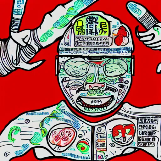 Image similar to chinese surgery operating table, in the style of daniel johnston and outsider art, 8k, line brush, overlaid with chinese adverts