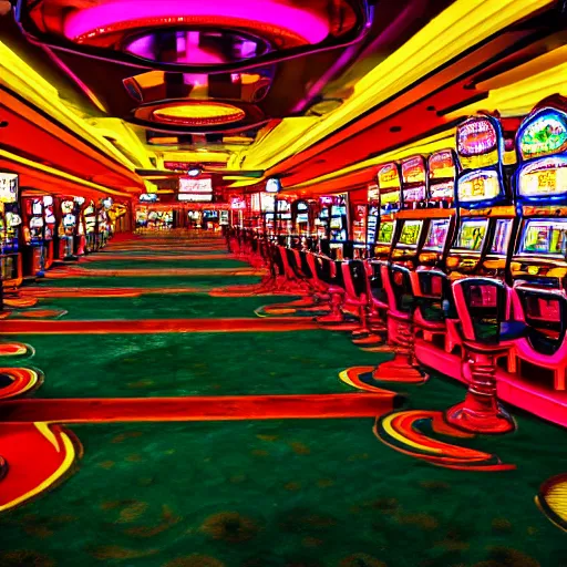 Image similar to A photo taken inside a casino, colorful, hdr, 4k, professional photograph