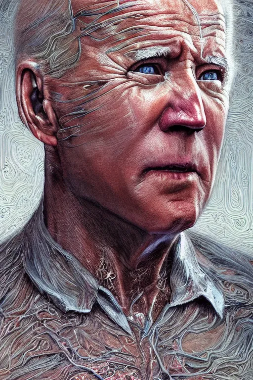 Prompt: Joe Biden portrait, hyper-realistic oil painting, Body horror, biopunk, by Peter gric, Marco Mazzoni