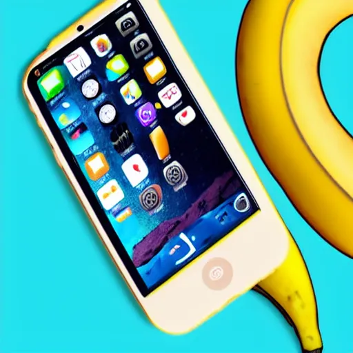 Image similar to a new cell phone the shape of banana with ios 1 6