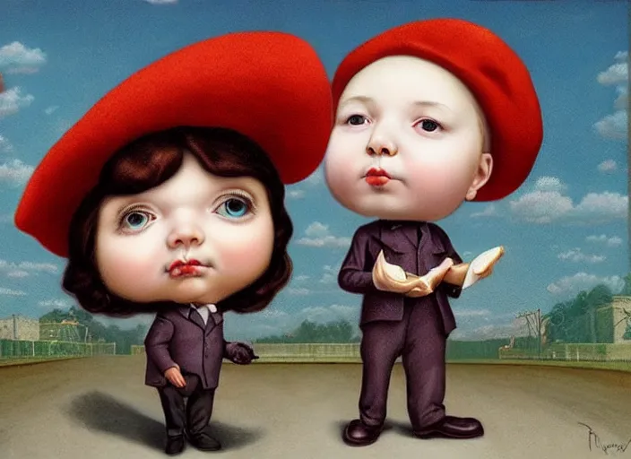 Image similar to a peanut wearing beret and suit, lowbrow, matte painting, 3 - d highly detailed, in the style of mark ryden,