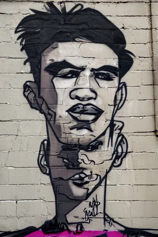 Prompt: a portrait of a male character in the style of graffiti street art