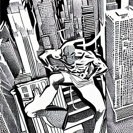 Image similar to mcbess illustration of the silver surfer in New York City