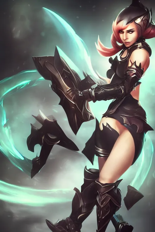 Image similar to A female league of legends character, fullbody art, wearing fully kitted black armor, character concept, dynamic posing, 8k, trending on artstation