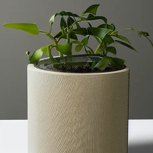 Prompt: an architectural, unique pot made for houseplants, future design, dwell