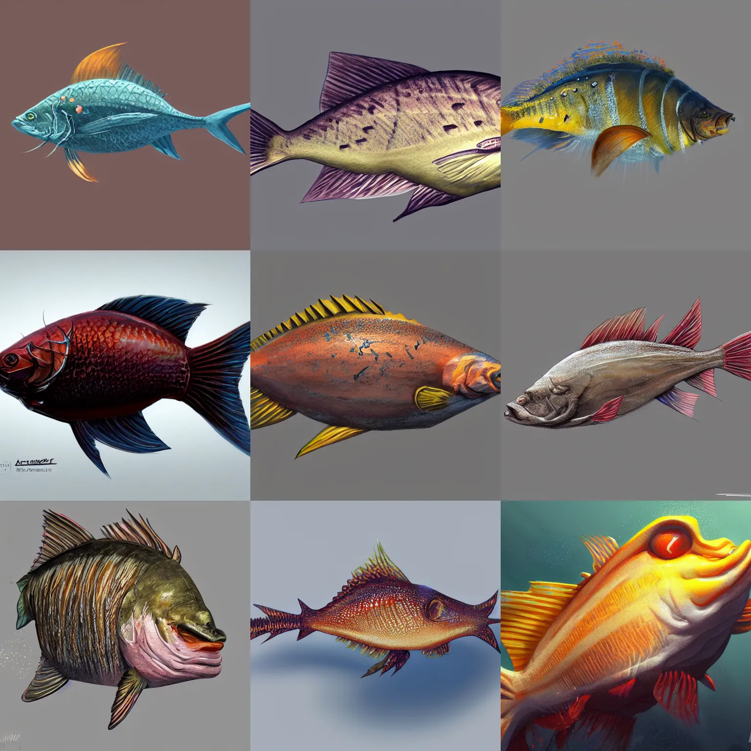 Prompt: concept art of a fish by terence cantal, artstation