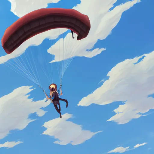 Image similar to a girl parachuting from the sky, perspective piece, anime scene by Makoto Shinkai, concept art, 4k