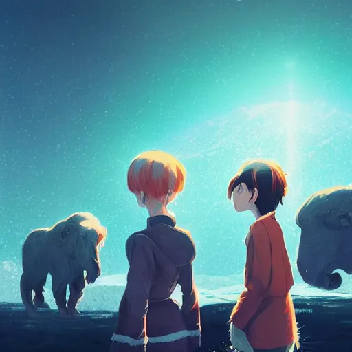 Image similar to digital illustration of the ice age, by makoto shinkai, ilya kuvshinov, lois van baarle, rossdraws, basquiat