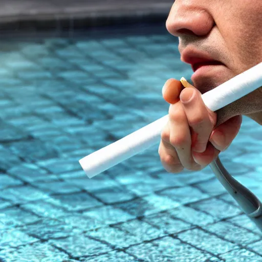 Prompt: grim reaper smoking a cigarette in a swimming pool