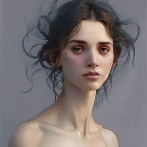 Prompt: concept art, portrait of beautiful lightly freckled and unusually attractive female, intricate, elegant, highly detailed, my rendition, digital painting, artstation, concept art, smooth, sharp focus, illustration, art by greg rutkowski and alphonse mucha and uang guangjian and gil elvgren and sachin teng, symmetry!!