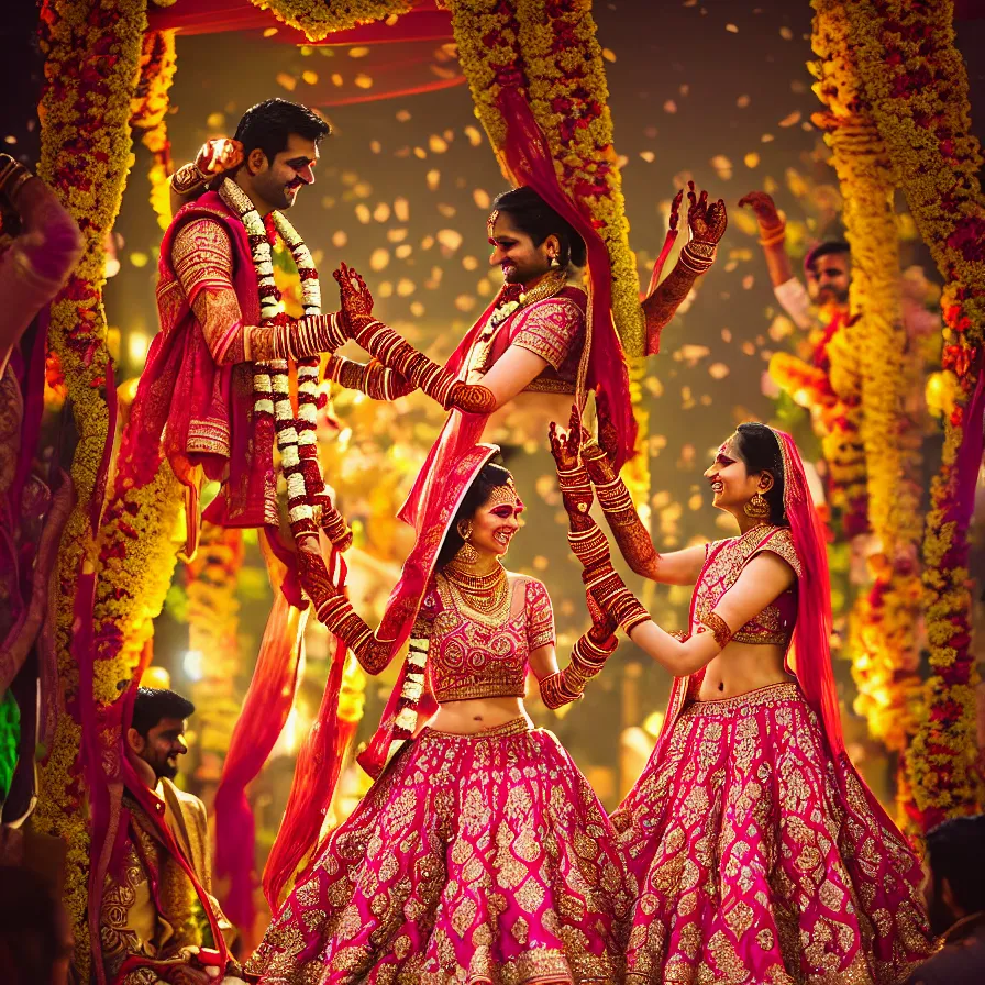 Prompt: epic professional digital art of beautiful indian wedding, ambient lighting, painted, happy, bright, impressive, leesha hannigan, wayne haag, reyna rochin, ignacio fernandez rios, mark ryden, iris van herpen, best on artstation, cgsociety, wlop, pixiv, stunning, gorgeous, much wow, much detail, cinematic, masterpiece