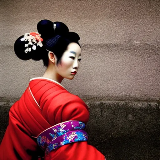 Image similar to portrait of a beautiful geisha, photograph by steve mccurry