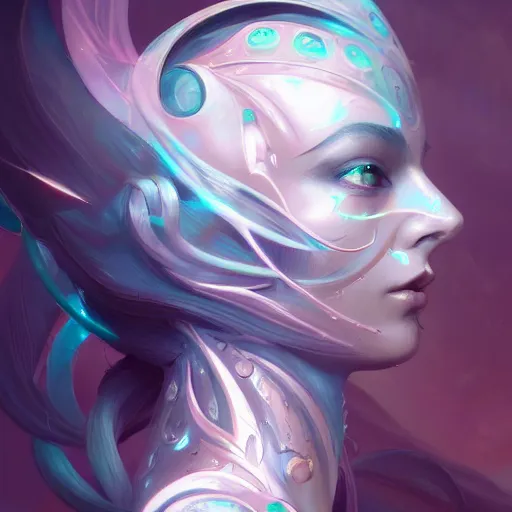 Image similar to portrait of a stunningly beautiful cybernetic emanation, profile, by pete mohrbacher and artgerm and wlop, digital art, highly detailed, intricate, fantasy, mystical, Trending on Artstation HQ, deviantart, unreal engine, 4K UHD image