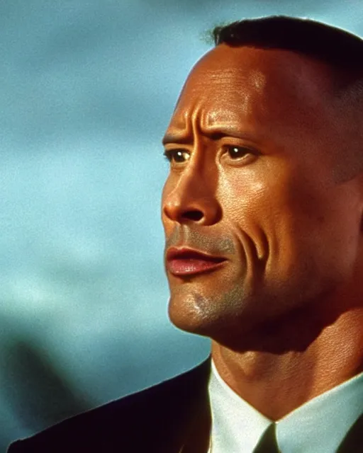 Image similar to Film still close-up shot of Dwayne Johnson as James Bond from the movie Goldeneye. Photographic, photography