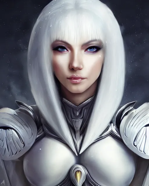 Prompt: perfect white haired attractive egyptian goddess with huge white dove wings, warframe armor, beautiful, symmetric, dreamy, half asian, pretty face, blue eyes, detailed, scifi platform, charlize, experiment, 4 k, ultra realistic, epic lighting, android body, illuminated, cinematic, masterpiece, art by akihito tsukushi, voidstar