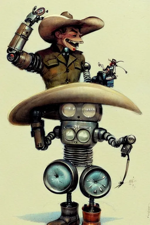 Prompt: (((((1950s robot cowboy. muted colors.))))) by Jean-Baptiste Monge !!!!!!!!!!!!!!!!!!!!!!!!!!!