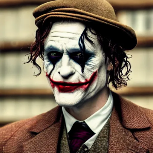 Prompt: The joker in Peaky Blinders very detailed 4K quality super realistic