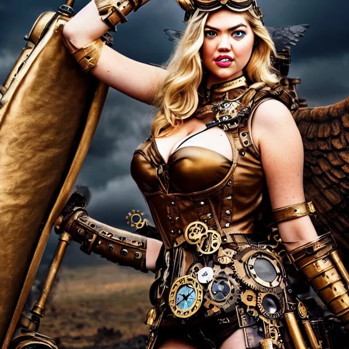 Image similar to full length photo of kate upton as a steampunk valkyrie, highly detailed, 4 k, hdr, smooth, sharp focus, high resolution, award - winning photo