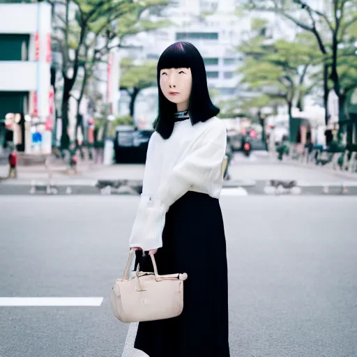 Image similar to Portrait of a japanese young lady with a long white, Canon EOS R3, f/1.4, ISO 200, 1/160s, 8K, RAW, unedited, symmetrical balance, in-frame