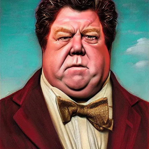 Image similar to amazing artgerm portrait of george wendt as a preraphaelite painting, collaboration with j. scott campbell and artgerm with edward burn jones