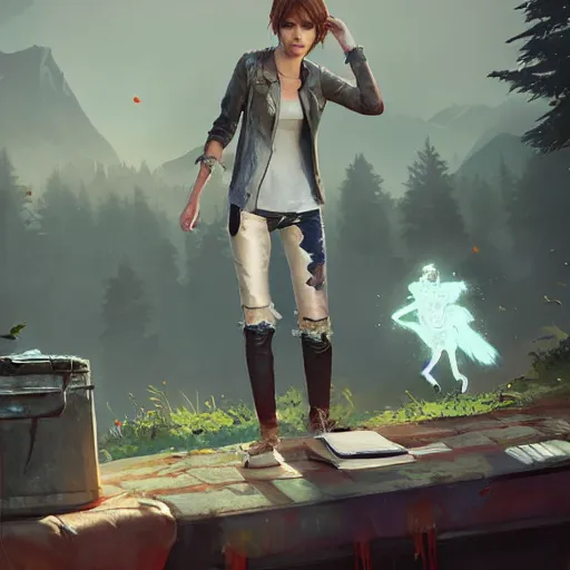 Image similar to 🤖👰, style game square enix life is strange remake, trending on artstation, painted by greg rutkowski, render with game the last of us parte ii details