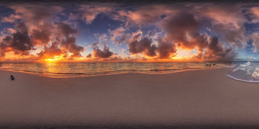 Prompt: 3 6 0 panorama hdr environment map of a being on the beach in miami during a sunset beach party photograph very high detail focus octane render