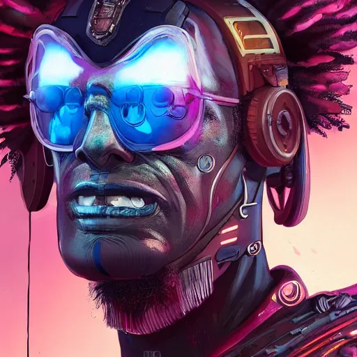 Image similar to a cyberpunk zulu hunter, Apex Legends character digital illustration portrait design, by android jones, detailed, cinematic lighting, wide angle action dynamic portrait