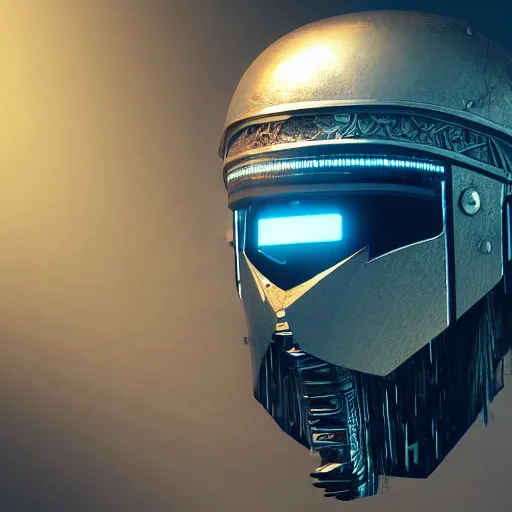 Image similar to cyberpunk viking helmet mask robot ninja illumination ray tracing hdr fanart arstation by sung choi and eric pfeiffer and gabriel garza and casper konefal