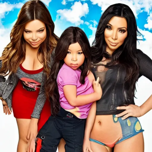 Image similar to Icarly with kim kardashian as Carly, 8k full HD photo, cinematic lighting, anatomically correct, oscar award winning, action filled, correct eye placement,