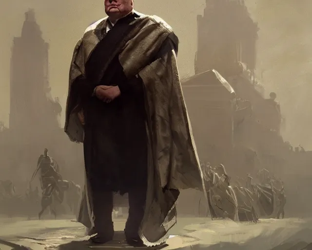 Prompt: a portrait of wiston churchill in the style of a ancient roman empire senator wearing a toga, art by greg rutkowski and artgerma, stunning! concept art, character design