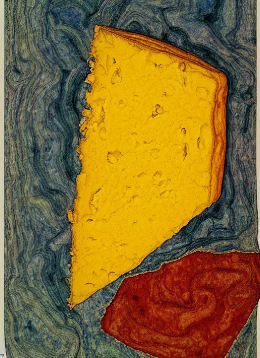 Image similar to rainbow piece of cheese, egon schiele