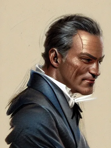 Image similar to a smug noble man smirking. siting in his chair. intricate, elegant, highly detailed, digital painting, artstation, concept art, sharp focus, illustration, by justin gerard and artgerm, 8 k