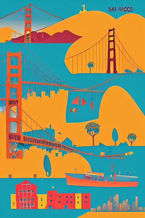 Image similar to minimalist boho style art of colorful san francisco, illustration, vector art