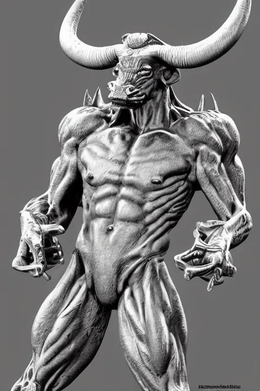 Prompt: bull humanoid figure, highly detailed, digital art, sharp focus, trending on art station, kentaro miura manga art style