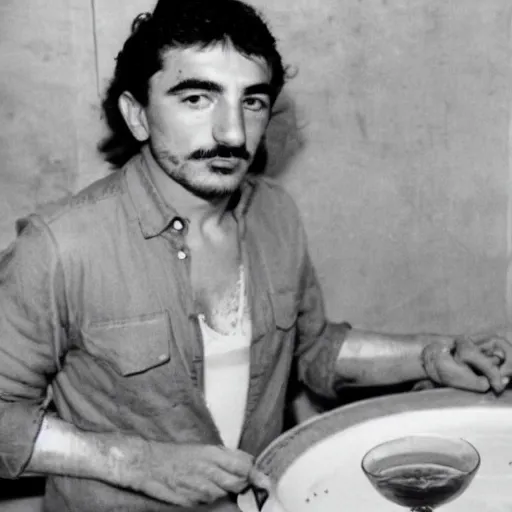 Prompt: young Luciano Ligabue using a dishwater