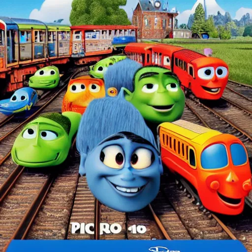 Prompt: Pixar trains movie poster