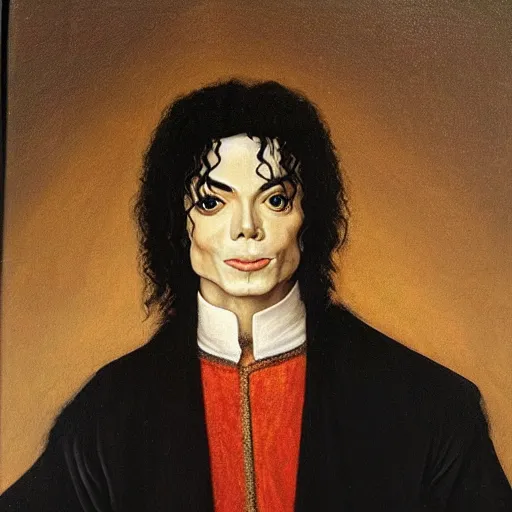 Image similar to a renaissance style portrait painting of Michael Jackson